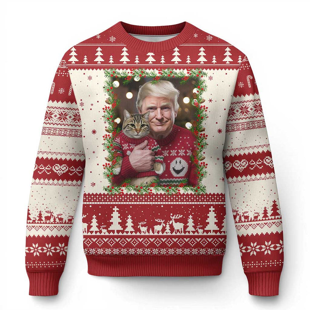 Funny Trump Cat Christmas Mistletoe Ugly Christmas Sweater TS11 Red Print Your Wear