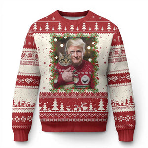 Funny Trump Cat Christmas Mistletoe Ugly Christmas Sweater TS11 Red Print Your Wear