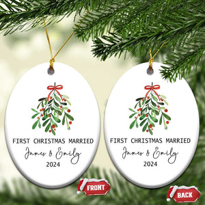 Personalized First Christmas Married 2024 Christmas Ornament Custom Name Couple Xmas Mistletoe TS11 Oval White Print Your Wear