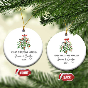 Personalized First Christmas Married 2024 Christmas Ornament Custom Name Couple Xmas Mistletoe TS11 Circle White Print Your Wear