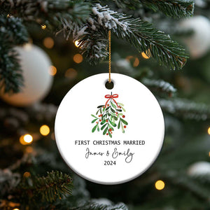 Personalized First Christmas Married 2024 Christmas Ornament Custom Name Couple Xmas Mistletoe TS11 Print Your Wear