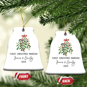 Personalized First Christmas Married 2024 Christmas Ornament Custom Name Couple Xmas Mistletoe TS11 Bell Flake White Print Your Wear