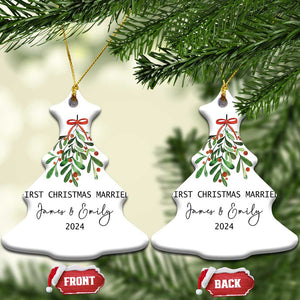 Personalized First Christmas Married 2024 Christmas Ornament Custom Name Couple Xmas Mistletoe TS11 Christmas Tree White Print Your Wear