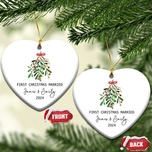 Personalized First Christmas Married 2024 Christmas Ornament Custom Name Couple Xmas Mistletoe TS11 Heart White Print Your Wear