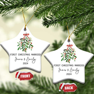 Personalized First Christmas Married 2024 Christmas Ornament Custom Name Couple Xmas Mistletoe TS11 Star White Print Your Wear