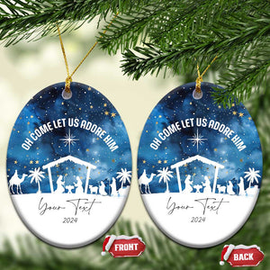 Personalized Christian Xmas 2024 Christmas Ornament Custom Text Oh Come Let Us Adore Him TS11 Oval Blue Print Your Wear