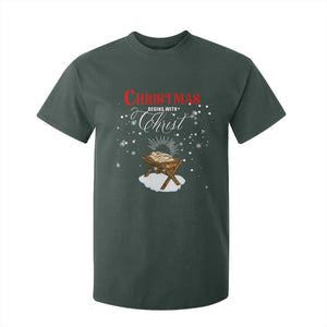 Christmas Begins With Christ T Shirt For Kid Christian Christmas Jesus God TS11 Dark Forest Green Print Your Wear