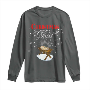 Christmas Begins With Christ Long Sleeve Shirt Christian Christmas Jesus God TS11 Dark Heather Print Your Wear