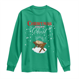 Christmas Begins With Christ Long Sleeve Shirt Christian Christmas Jesus God TS11 Irish Green Print Your Wear