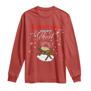 Christmas Begins With Christ Long Sleeve Shirt Christian Christmas Jesus God TS11 Red Print Your Wear