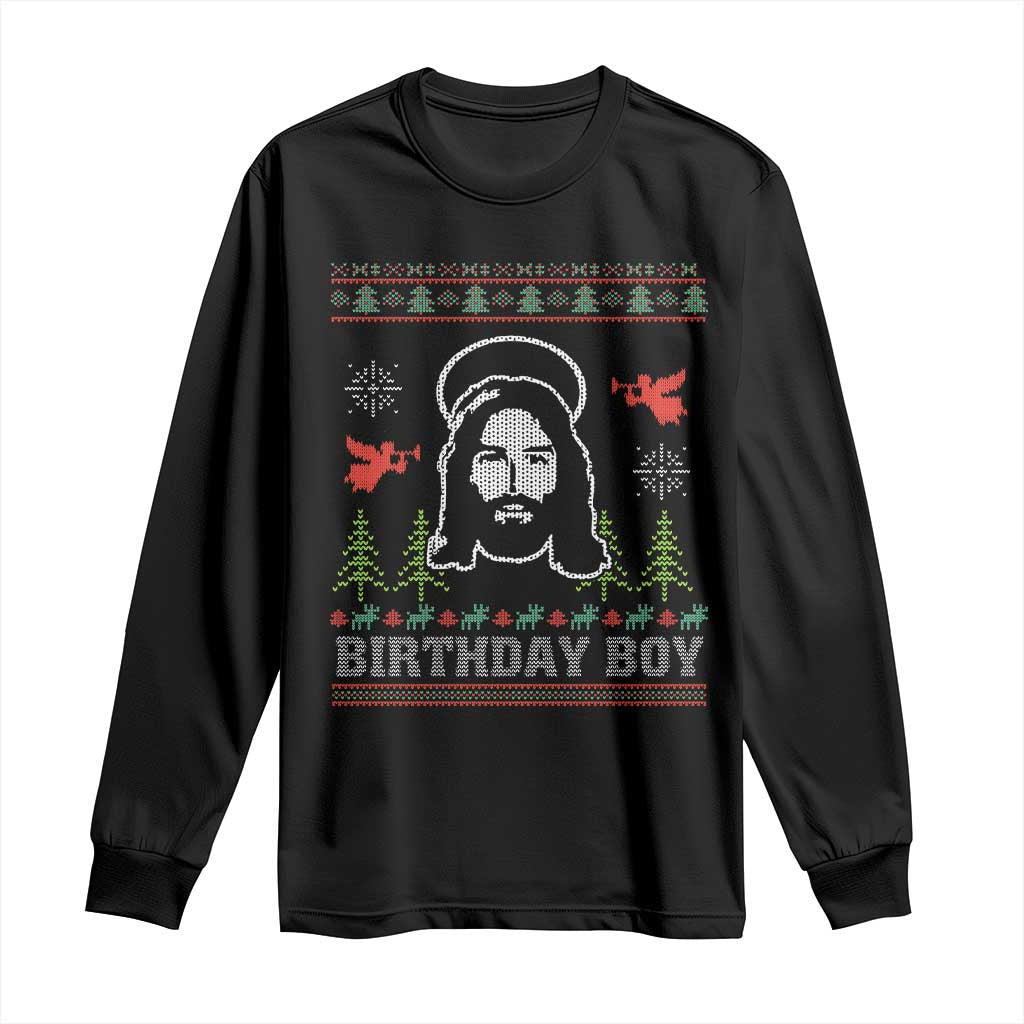 Funny Christian Christmas Long Sleeve Shirt Birthday Boy Jesus God Xmas Tree Angels TS11 Black Print Your Wear