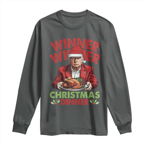 Funny Trump Christmas Long Sleeve Shirt Winner Winner Christmas Dinner Santa Trump Turkey TS11 Dark Heather Print Your Wear