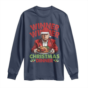 Funny Trump Christmas Long Sleeve Shirt Winner Winner Christmas Dinner Santa Trump Turkey TS11 Navy Print Your Wear