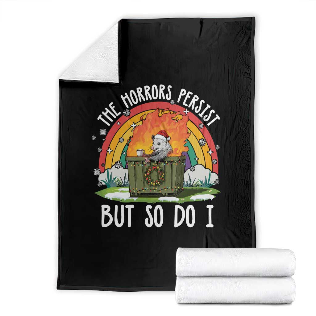 Funny Christmas Opossum Throw Blanket The Horrors Persist But So Do I Dumpster Fire Rainbow TS11 Black Print Your Wear