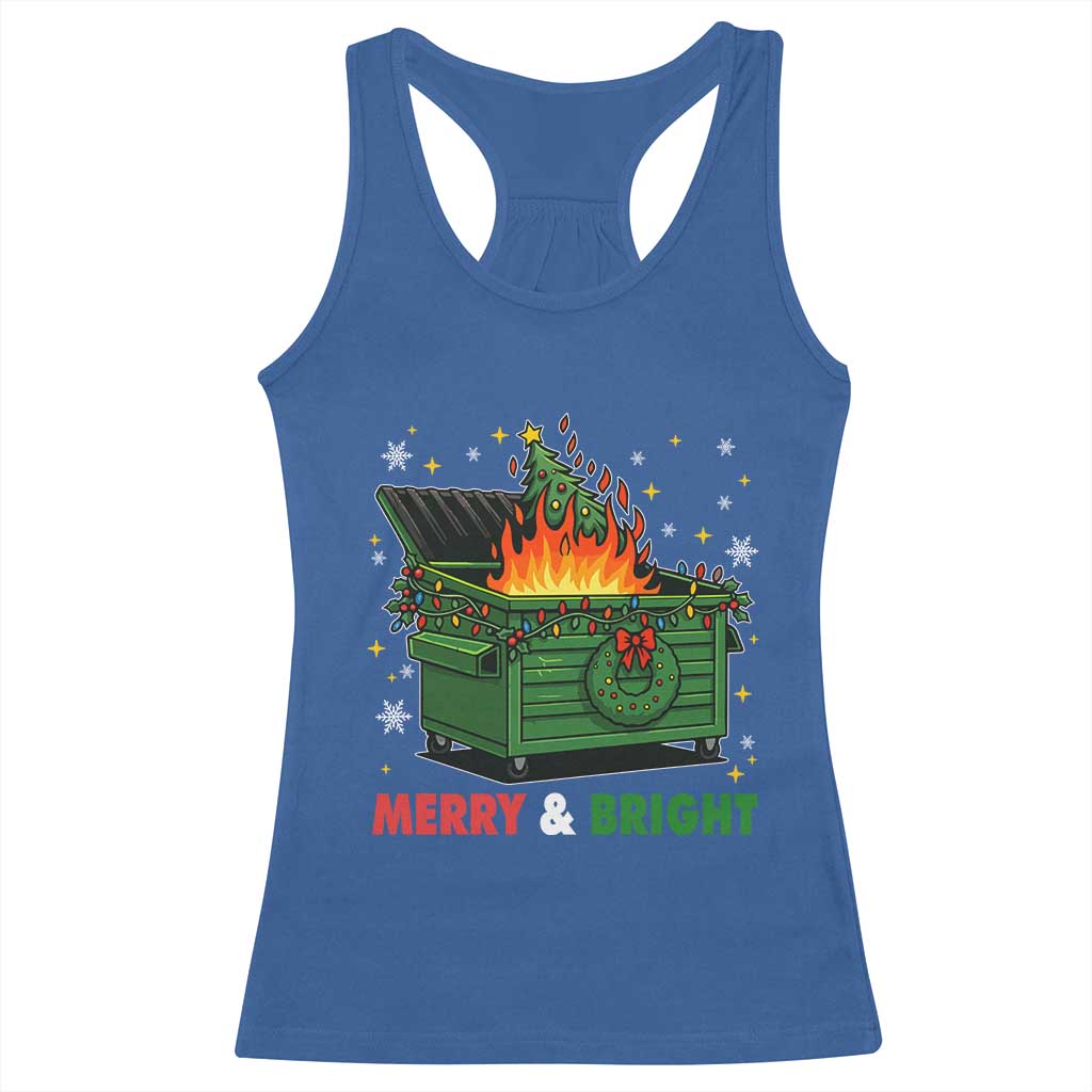 Funny Lil Dumpster Fire Christmas Racerback Tank Top Merry And Bright Xmas Tree TS11 Royal Blue Print Your Wear