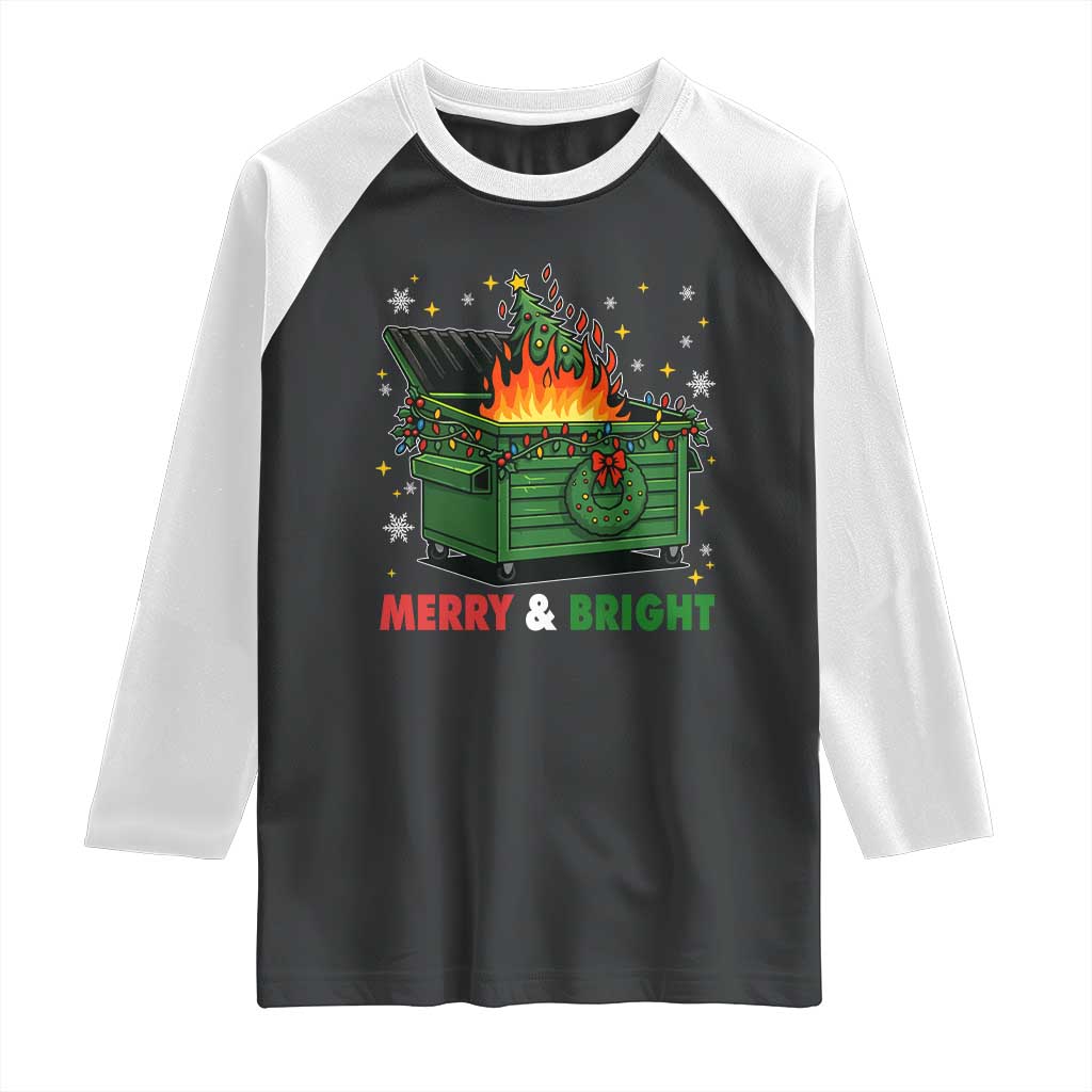 Funny Lil Dumpster Fire Christmas Raglan Shirt Merry And Bright Xmas Tree TS11 Black White Print Your Wear