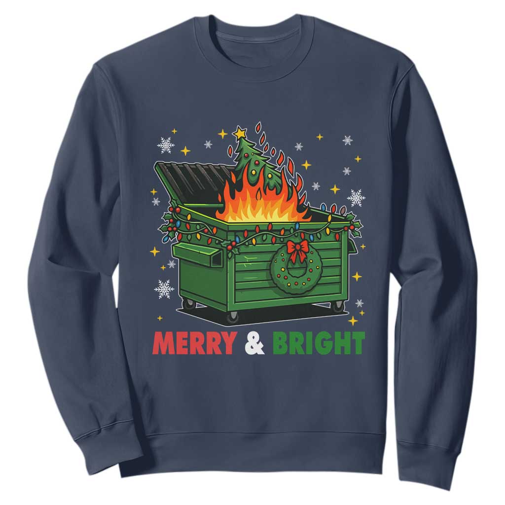 Funny Lil Dumpster Fire Christmas Sweatshirt Merry And Bright Xmas Tree TS11 Navy Print Your Wear