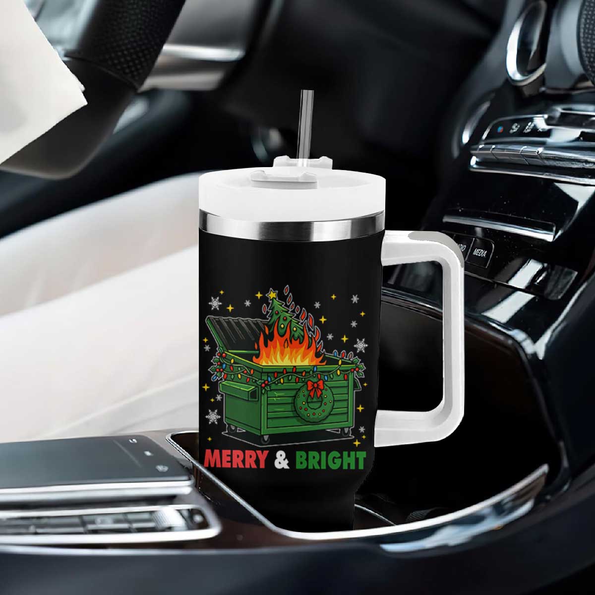 Funny Lil Dumpster Fire Christmas Tumbler With Handle Merry And Bright Xmas Tree TS11 Print Your Wear
