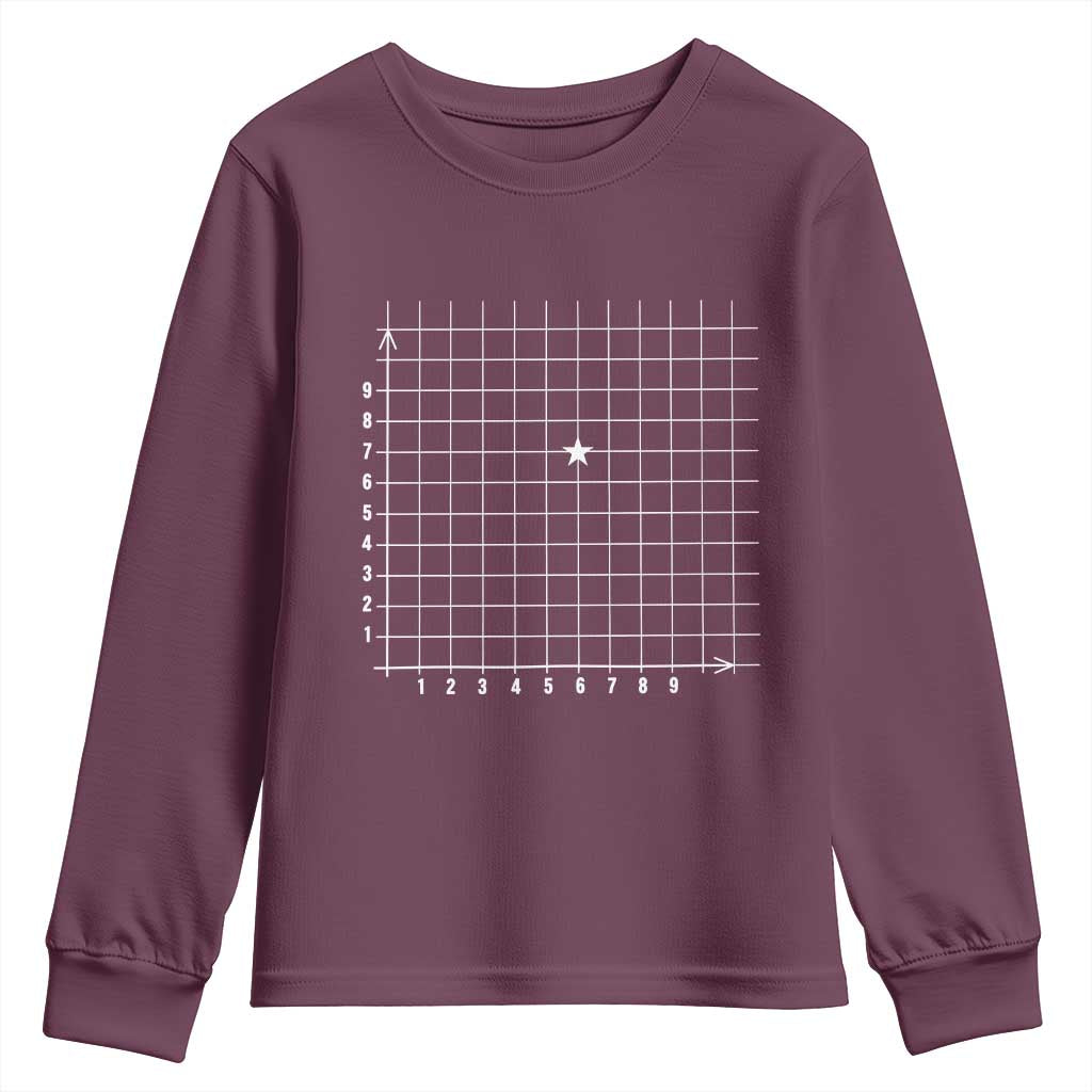 Funny 67 Math Coordinates Youth Sweatshirt Teacher Student Six Seven Meme TS11 Maroon Print Your Wear