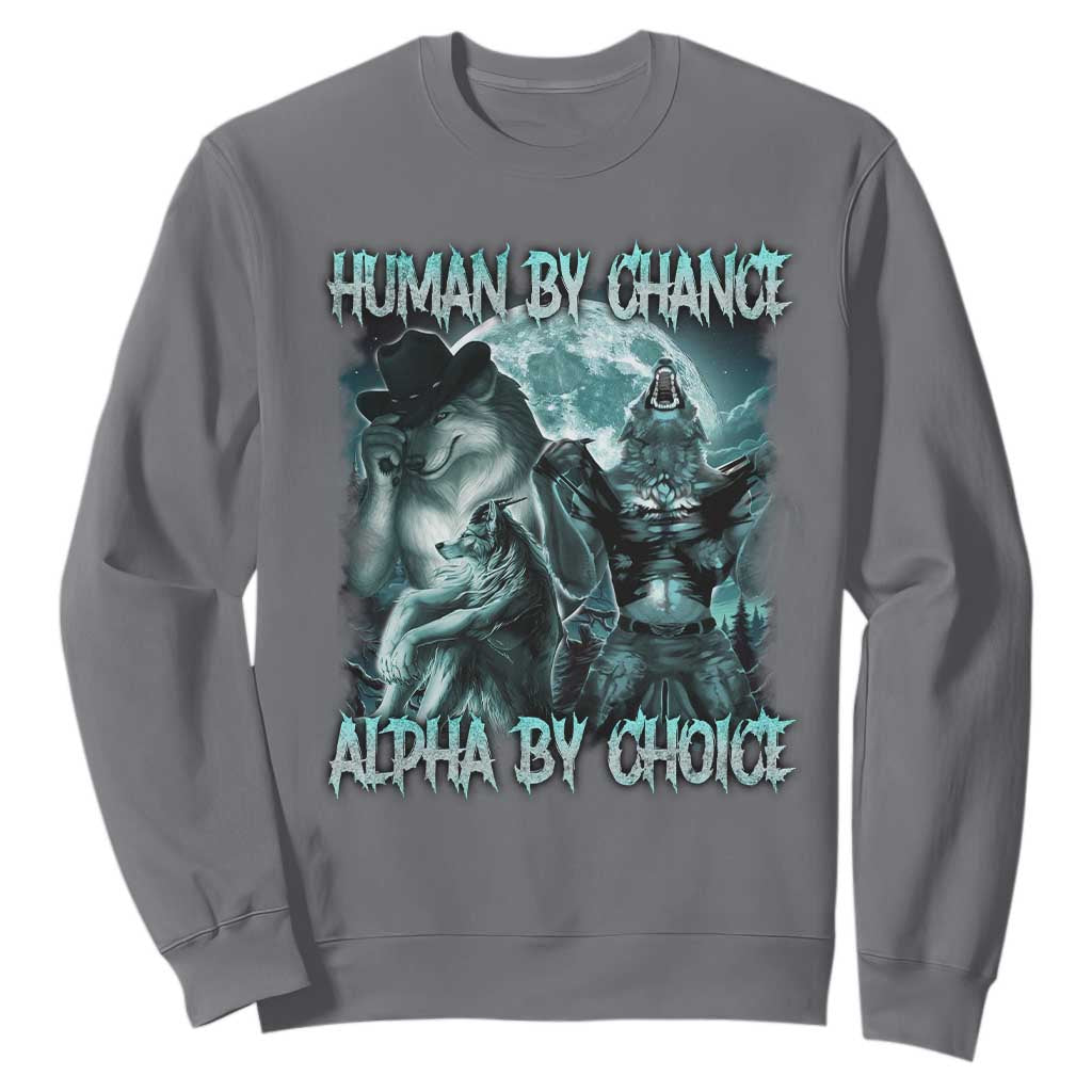 Funny Human By Chance Alpha By Choice Sweatshirt Alpha Wolf Oddly Specific Meme TS11 Charcoal Print Your Wear