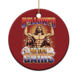 Funny Muscle Jesus Workout Christmas Ornament Hallowed Be Thy Gains Weightlifting Humor TS11 Print Your Wear