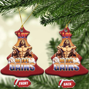 Funny Muscle Jesus Workout Christmas Ornament Hallowed Be Thy Gains Weightlifting Humor TS11 Christmas Tree Red Print Your Wear