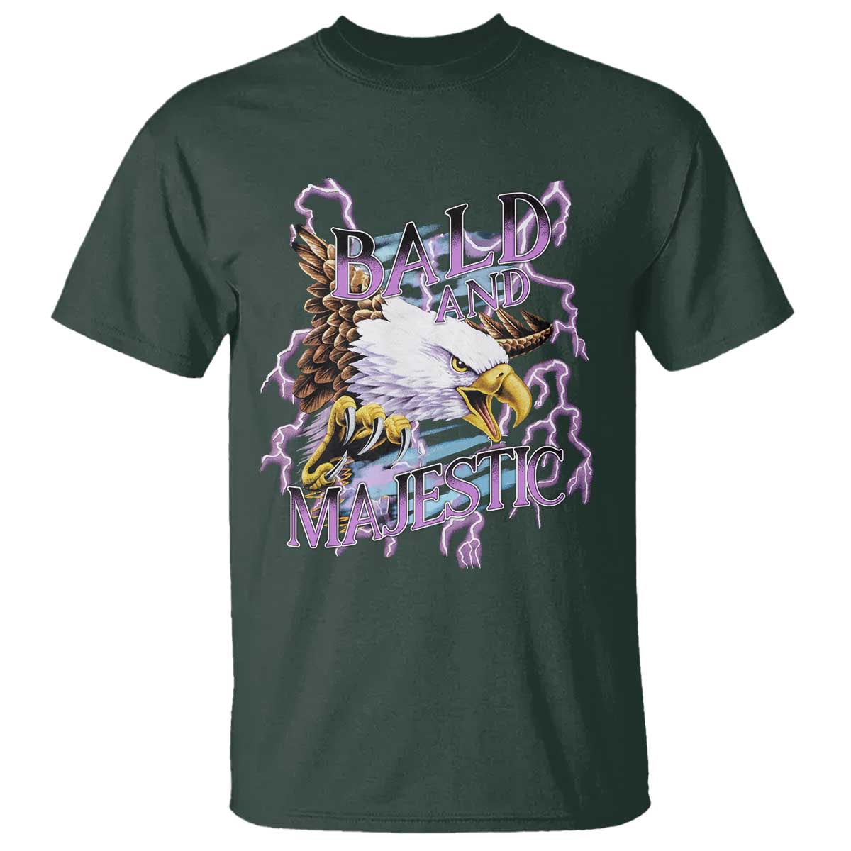 Funny Eagle Bald And Majestic T Shirt Vintage Storm Thunder TS11 Dark Forest Green Print Your Wear