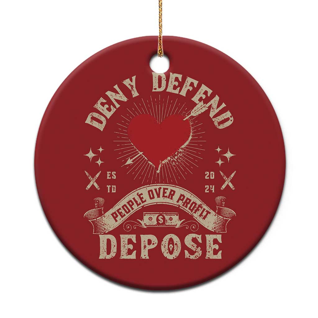 Deny Defend Depose People Over Profit Christmas Ornament Vintage Heart Bullet TS11 Print Your Wear