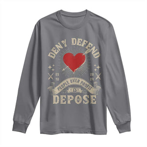 Deny Defend Depose People Over Profit Long Sleeve Shirt Vintage Heart Bullet TS11 Charcoal Print Your Wear