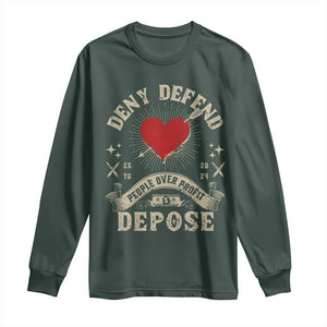 Deny Defend Depose People Over Profit Long Sleeve Shirt Vintage Heart Bullet TS11 Dark Forest Green Print Your Wear