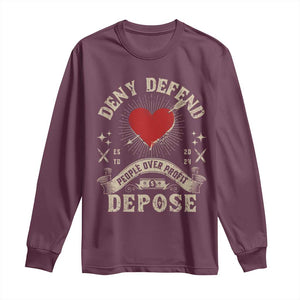 Deny Defend Depose People Over Profit Long Sleeve Shirt Vintage Heart Bullet TS11 Maroon Print Your Wear