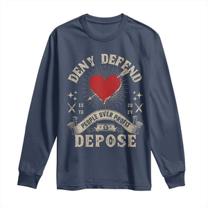 Deny Defend Depose People Over Profit Long Sleeve Shirt Vintage Heart Bullet TS11 Navy Print Your Wear