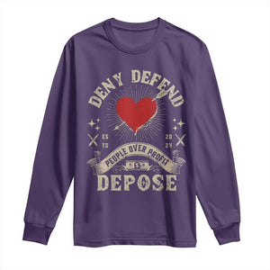 Deny Defend Depose People Over Profit Long Sleeve Shirt Vintage Heart Bullet TS11 Purple Print Your Wear