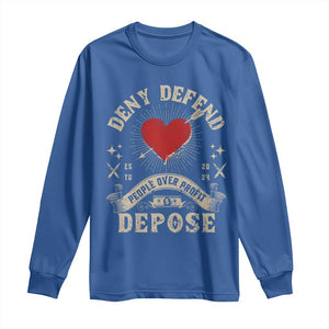 Deny Defend Depose People Over Profit Long Sleeve Shirt Vintage Heart Bullet TS11 Royal Blue Print Your Wear