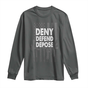 Deny Defend Depose Long Sleeve Shirt Vintage Gun American Flag TS11 Dark Heather Print Your Wear