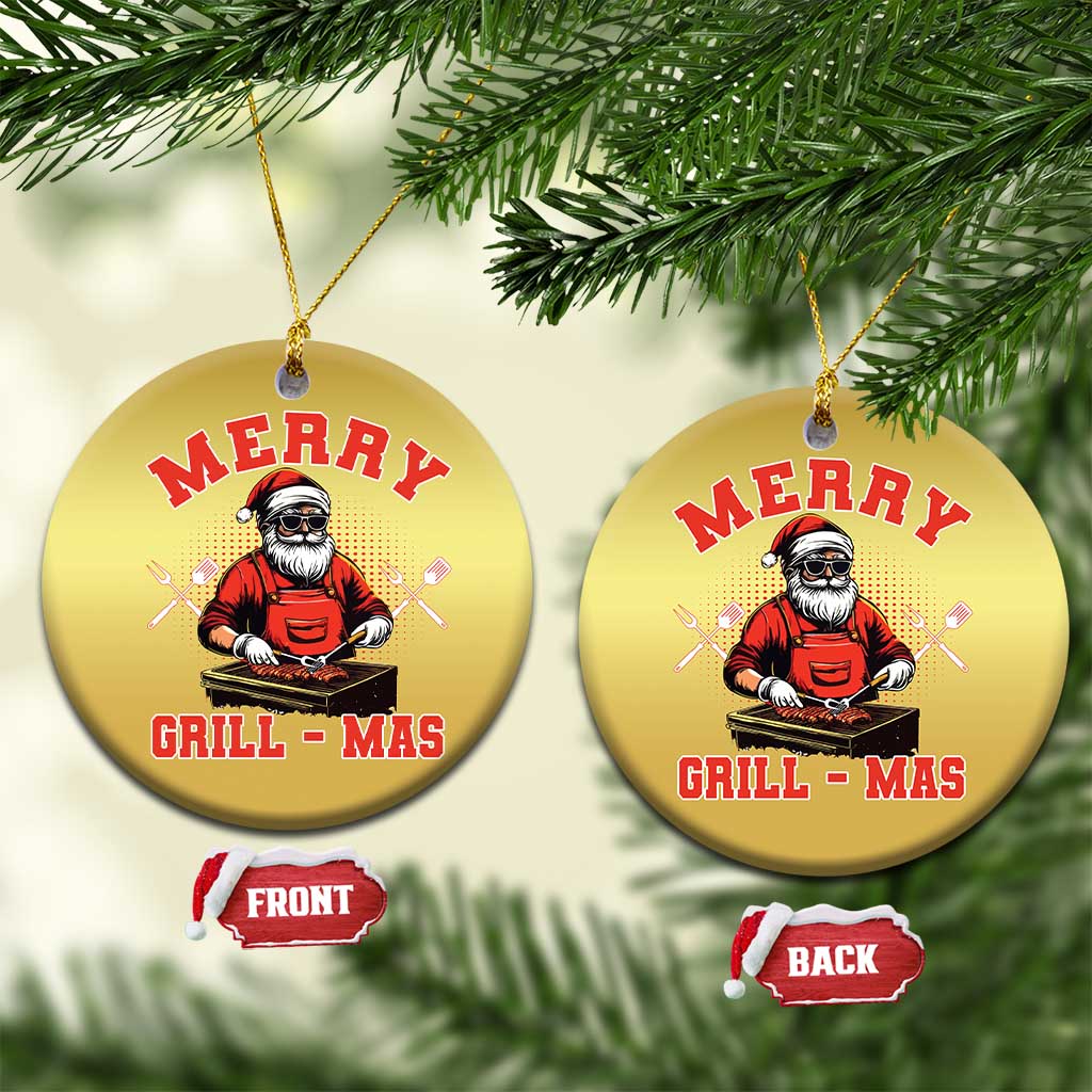 Funny Xmas Grilling Santa Christmas Ornament Merry Grill-Mas BBQ TS11 Circle Gold Print Your Wear