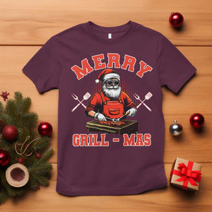 Funny Christmas Grilling Santa T Shirt Merry Grill-Mas BBQ TS11 Maroon Print Your Wear