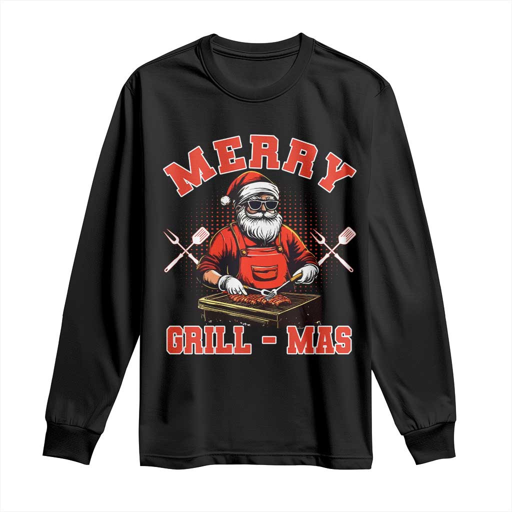 Funny Christmas Grilling Santa Long Sleeve Shirt Merry Grill-Mas BBQ TS11 Black Print Your Wear