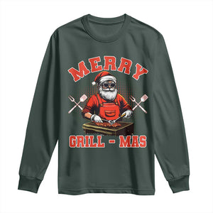 Funny Christmas Grilling Santa Long Sleeve Shirt Merry Grill-Mas BBQ TS11 Dark Forest Green Print Your Wear