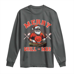 Funny Christmas Grilling Santa Long Sleeve Shirt Merry Grill-Mas BBQ TS11 Dark Heather Print Your Wear