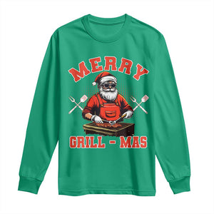 Funny Christmas Grilling Santa Long Sleeve Shirt Merry Grill-Mas BBQ TS11 Irish Green Print Your Wear