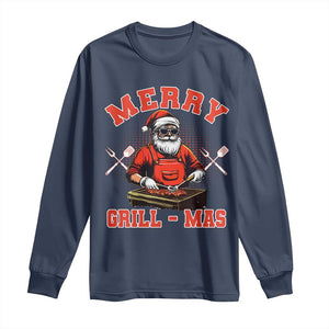 Funny Christmas Grilling Santa Long Sleeve Shirt Merry Grill-Mas BBQ TS11 Navy Print Your Wear