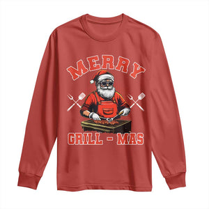 Funny Christmas Grilling Santa Long Sleeve Shirt Merry Grill-Mas BBQ TS11 Red Print Your Wear