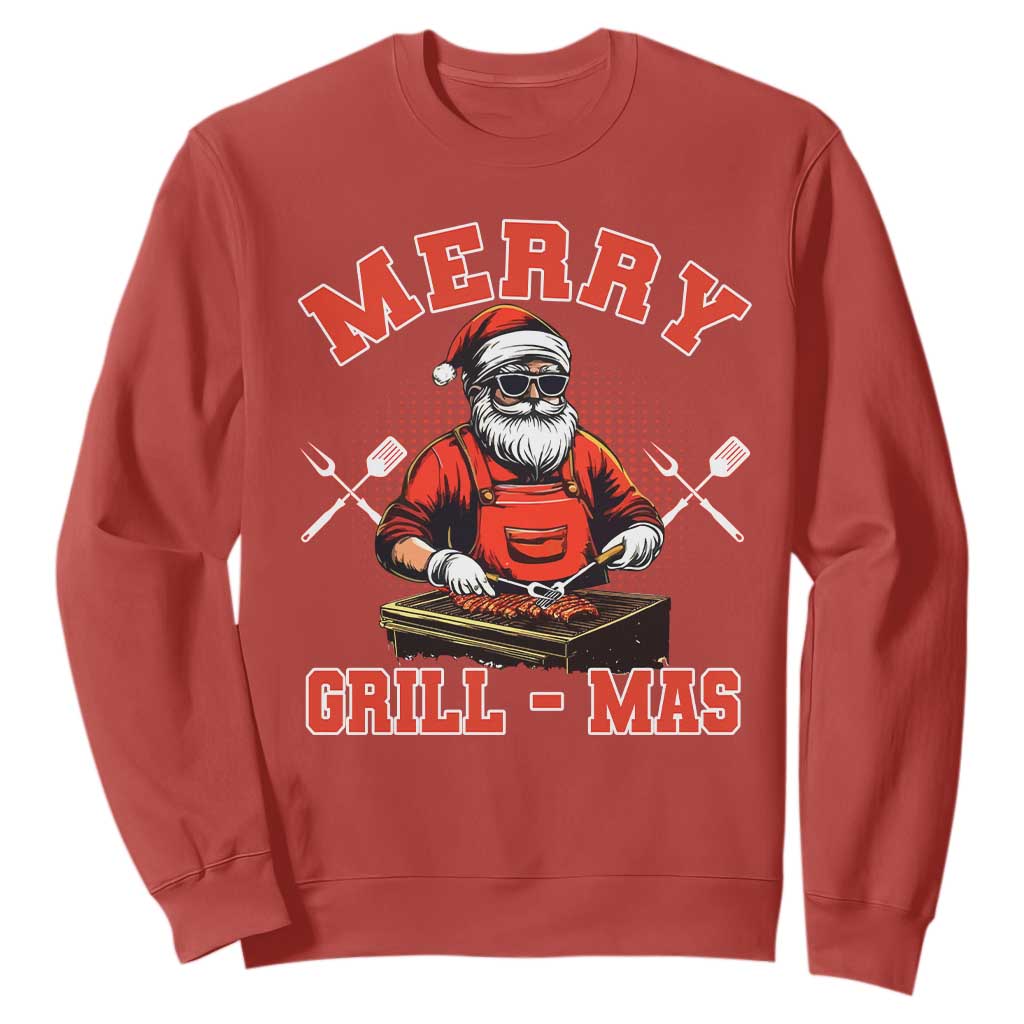 Funny Christmas Grilling Santa Sweatshirt Merry Grill-Mas BBQ TS11 Red Print Your Wear
