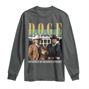 Funny Trump Musk DOGE Long Sleeve Shirt Department Of Government Efficiency Shiba Inu TS11 Dark Heather Print Your Wear