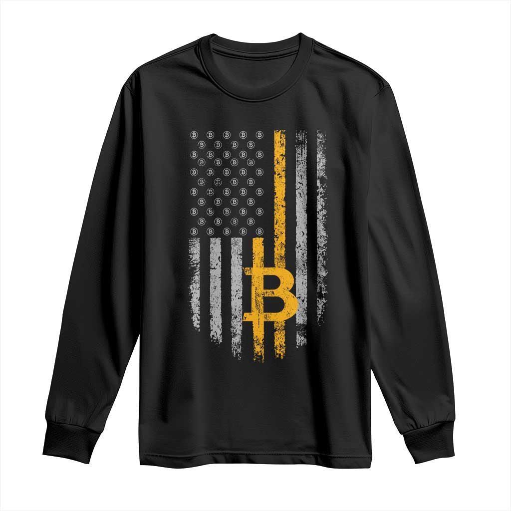 Funny Bitcoin BTC Crypto Cryptocurrency Trader American Flag Long Sleeve Shirt TS11 Black Print Your Wear