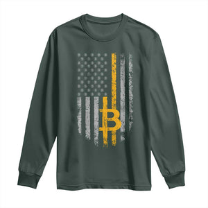 Funny Bitcoin BTC Crypto Cryptocurrency Trader American Flag Long Sleeve Shirt TS11 Dark Forest Green Print Your Wear