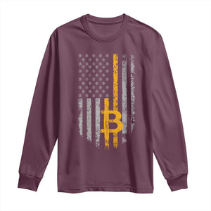 Funny Bitcoin BTC Crypto Cryptocurrency Trader American Flag Long Sleeve Shirt TS11 Maroon Print Your Wear