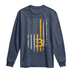 Funny Bitcoin BTC Crypto Cryptocurrency Trader American Flag Long Sleeve Shirt TS11 Navy Print Your Wear