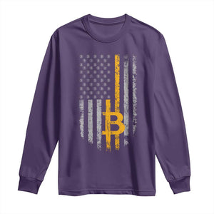 Funny Bitcoin BTC Crypto Cryptocurrency Trader American Flag Long Sleeve Shirt TS11 Purple Print Your Wear